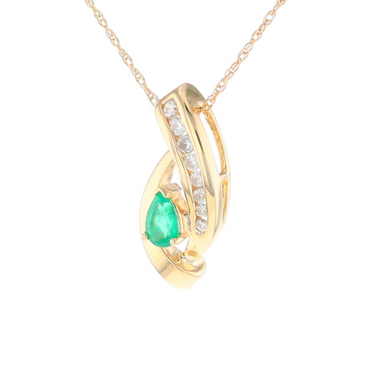 Pear Shaped Emerald Ribbon Pendant