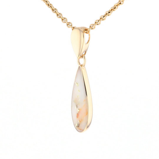 Gold Quartz Necklace Tear Drop Inlaid Pendant