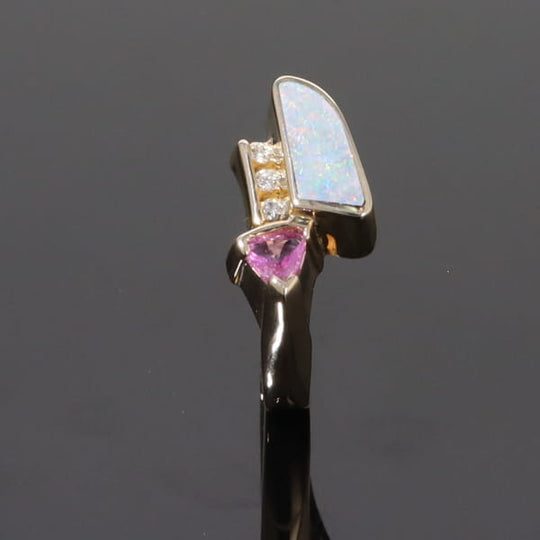 Opal Rings Geometric Inlaid with Pink Sapphire and .08ctw Diamonds