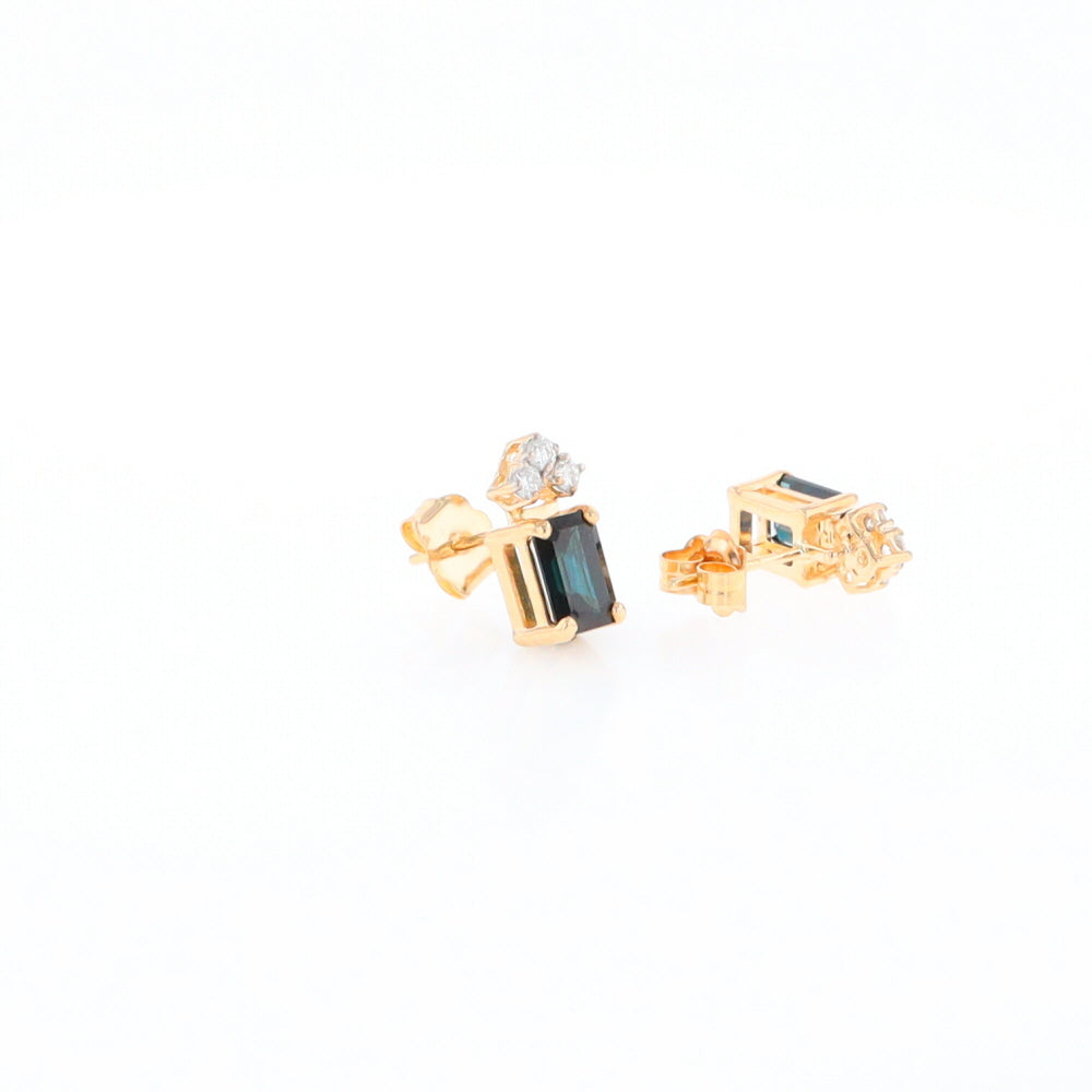 Rectangle Blue Sapphire Stud Earrings