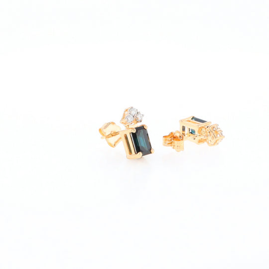 Rectangle Blue Sapphire Stud Earrings