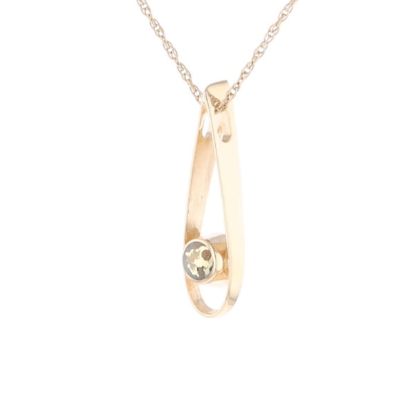 Open Teardrop Round Gold Quartz Inlaid Pendant