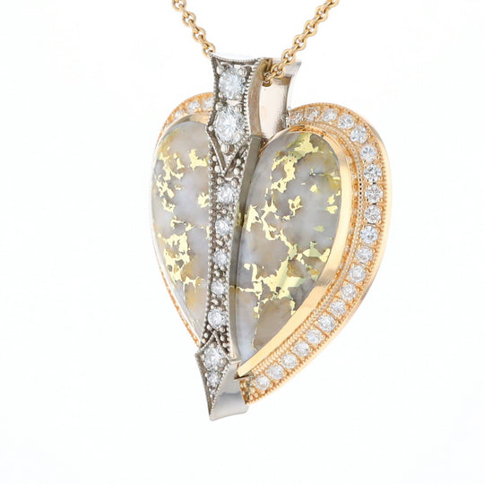 Gold Quartz Necklace Cupid's Revenge 2.24ctw Diamonds Heart Pendant (G1)