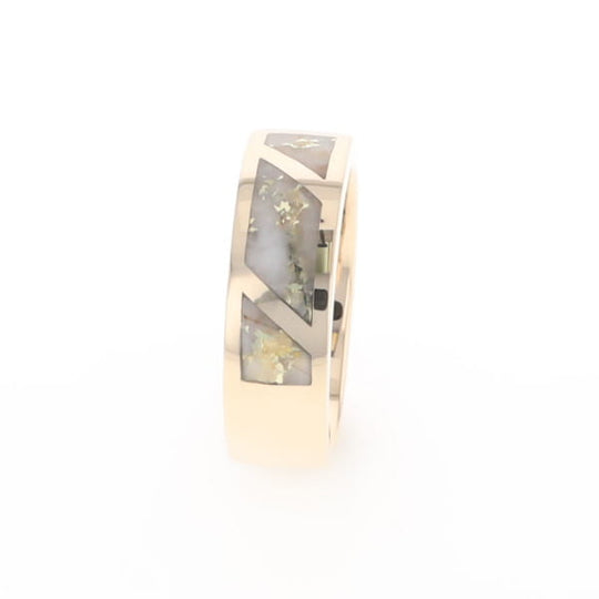Gold Quartz Ring, 3 Section Inlaid Design