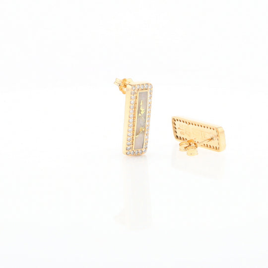 Gold Quartz Earrings Rectangle Inlaid with .50ctw Round Diamonds Halo Design - G2