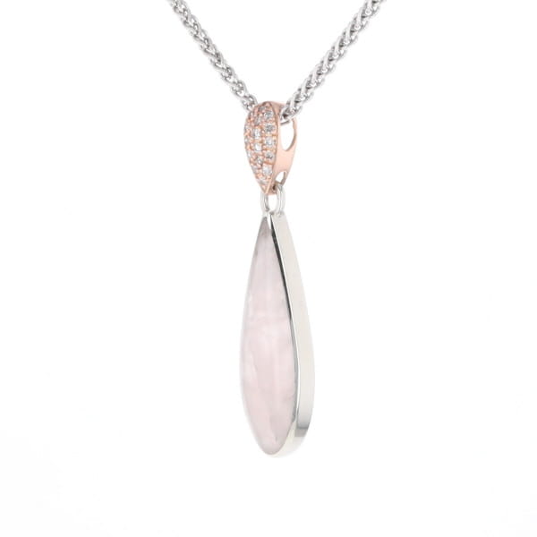 Rose Quartz Teardrop Inlaid Pendant with .11ctw diamonds