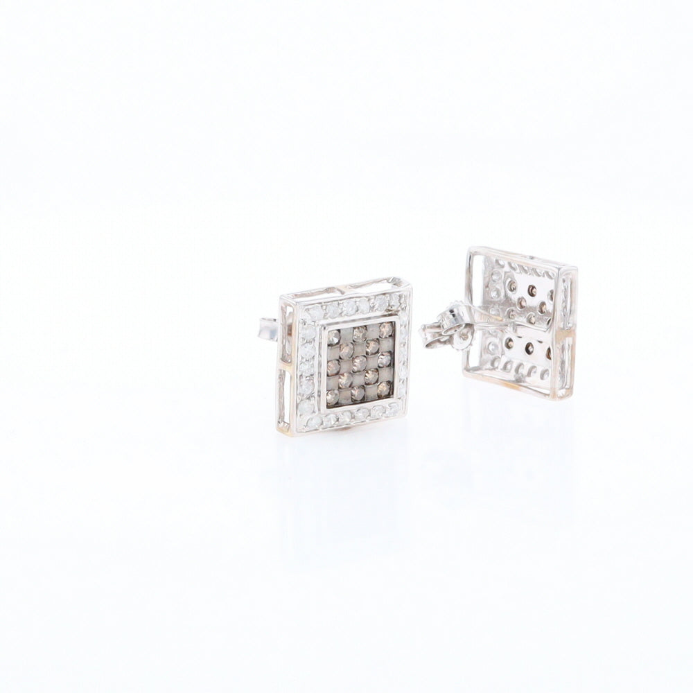 Square White & Chocolate Diamond Earrings