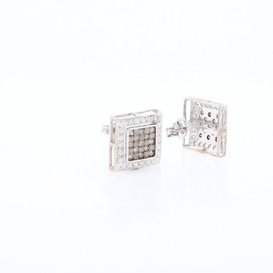 Square White & Chocolate Diamond Earrings