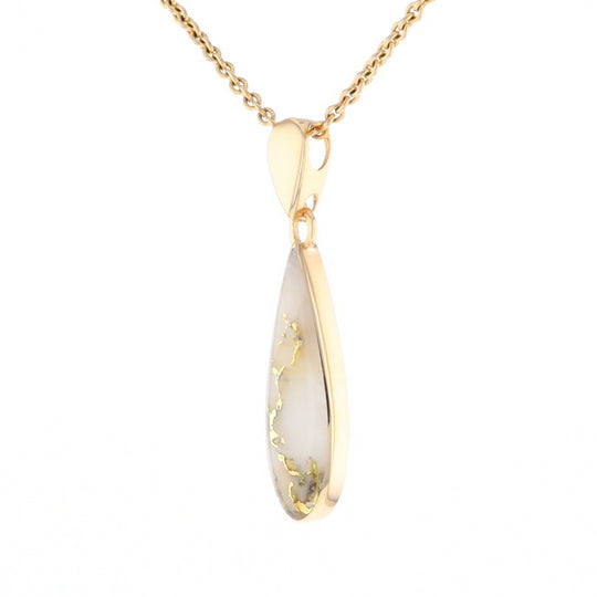 Gold Quartz Pendant Tear Drop Inlaid Design G2