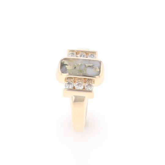 Gold Quartz Ring Oval Inlaid Design with .24ctw Round Diamonds