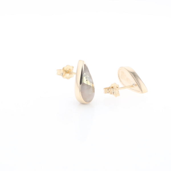 Gold Quartz Earrings Tear Drop Inlaid Studs