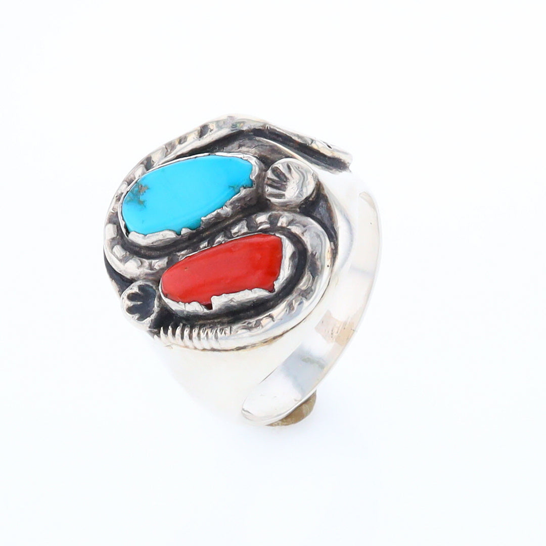 Coral and Turquoise Native Snake Ring