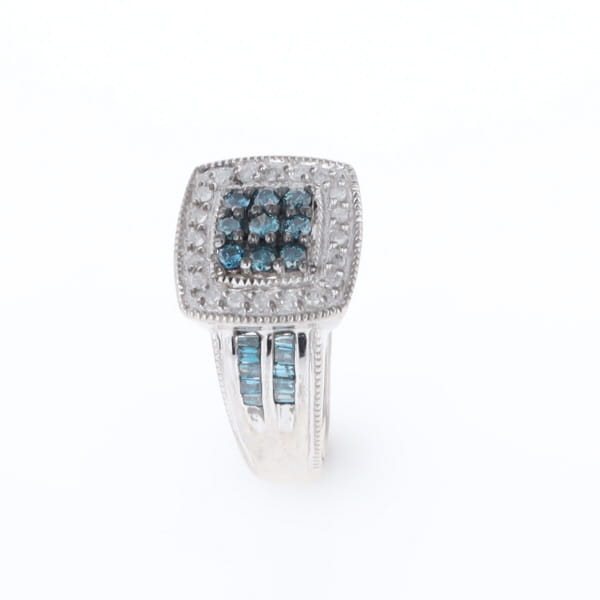 Square Blue & White Diamond Ring