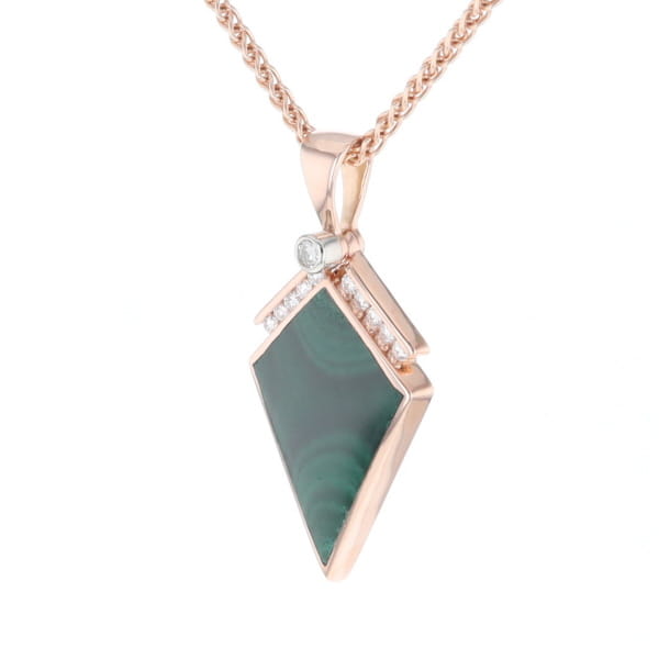 Malachite Kite Shape Inlaid Pendant with 0.19ctw Diamonds