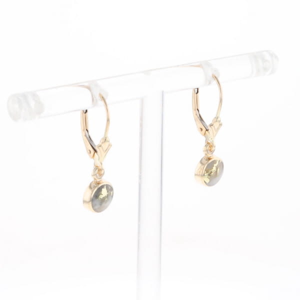 Gold Quartz Earrings Round Inlaid Design Lever Backs