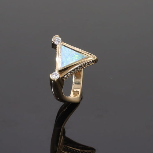 Opal Rings Triangle Inlaid Design with .31ctw Round Diamonds