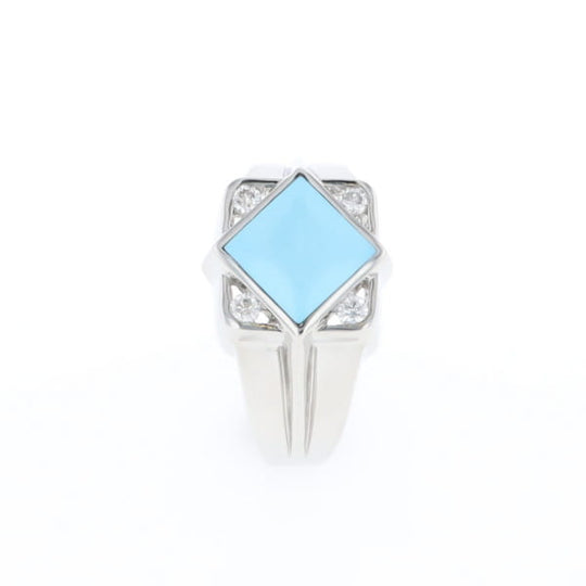 Natural Sleeping Beauty Turquoise ring diamond shape inlaid design with .16ctw round diamonds