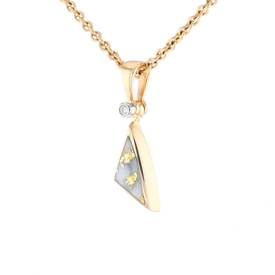 Gold Quartz Necklace Sail Inlaid Design Pendant with .02ct Diamond