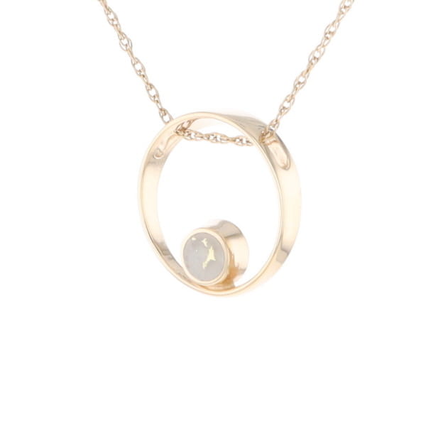 Gold Quartz Pendant Open Circle Design Round Inlay Pendant