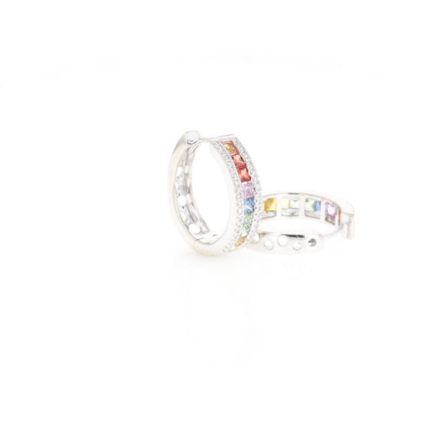 Multi-color Sapphire Hoop Earrings with Diamond Accents
