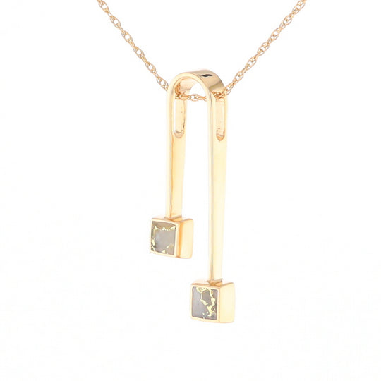 Gold Quartz 2 Square Curved Bar Pendant