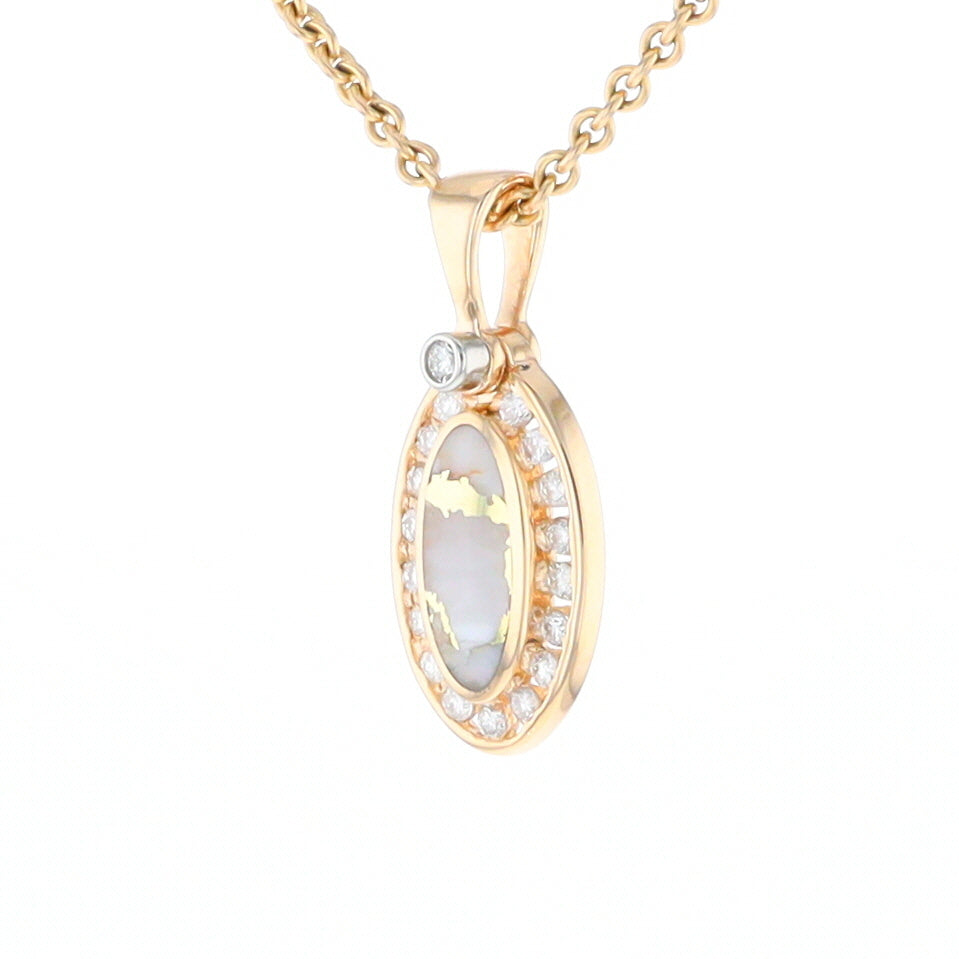 Gold Quartz Pendant Oval Inlaid with .22ctw Round Diamonds Halo