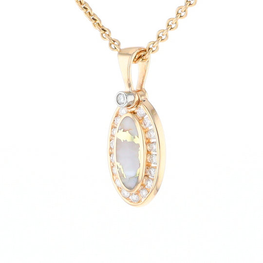 Gold Quartz Pendant Oval Inlaid with .22ctw Round Diamonds Halo