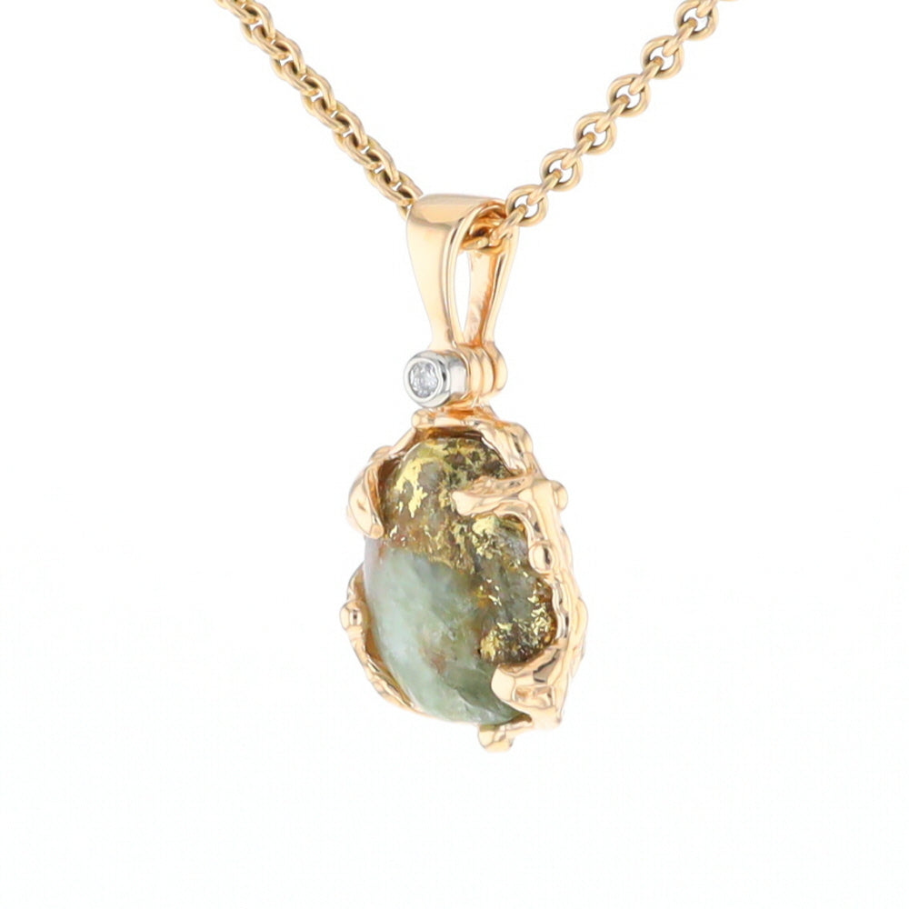 Serpentine & Gold Quartz Freeform Pendant