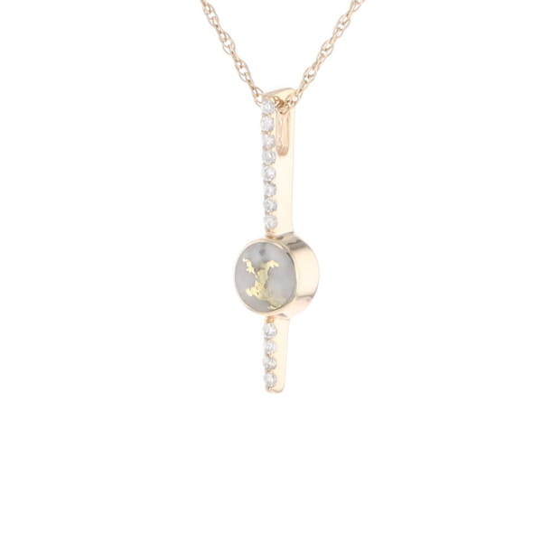 Diamond Bar Gold Quartz Round Inlaid Pendant G2