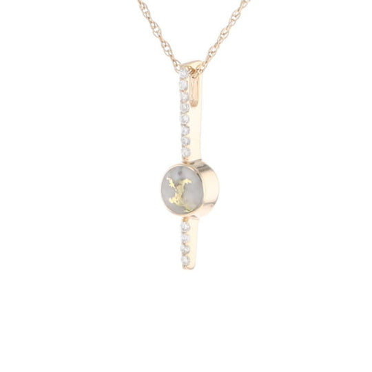 Diamond Bar Gold Quartz Round Inlaid Pendant G2