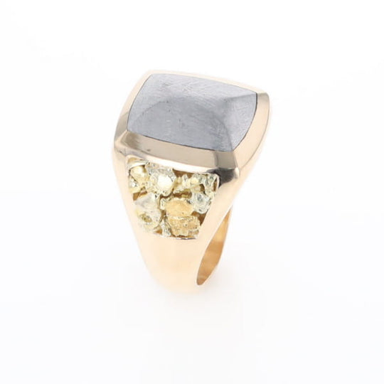 Meteorite Ring Double Side Natural Nuggets Rectangle Inlaid Center