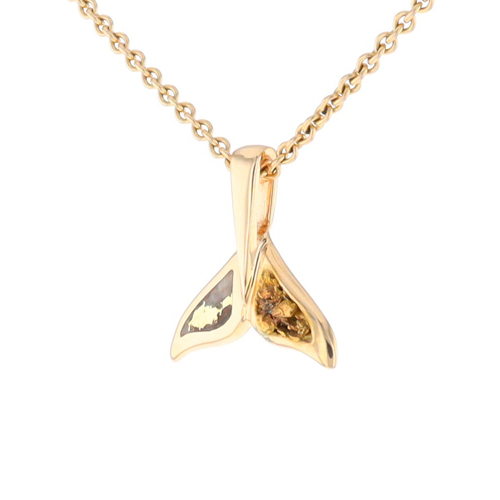 Small Whale Tail Gold Quartz and Gold Nugget Pendant