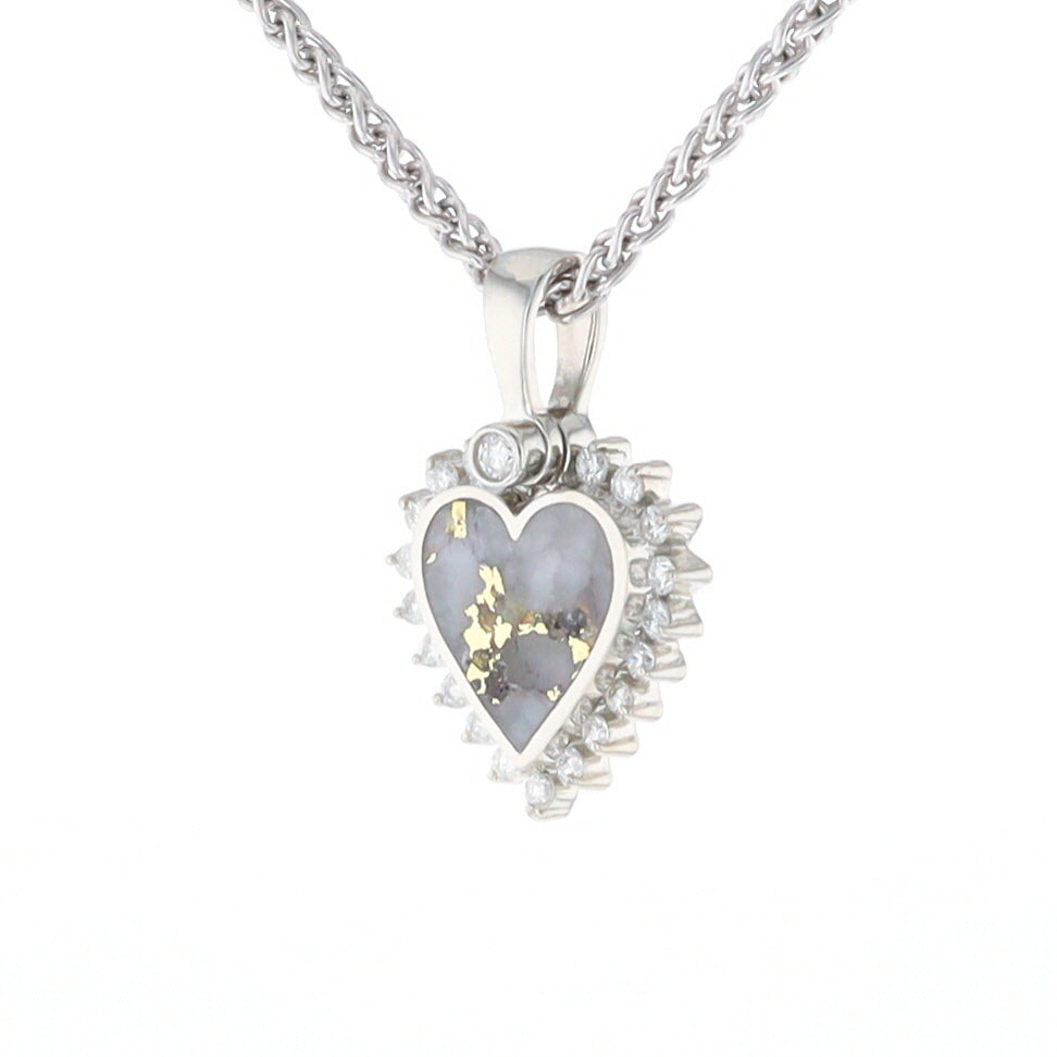 G2 Gold Quartz Pendant Heart Inlaid .21ctw Diamond Halo Design Pendant