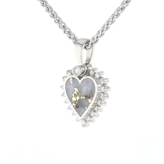 G2 Gold Quartz Pendant Heart Inlaid .21ctw Diamond Halo Design Pendant