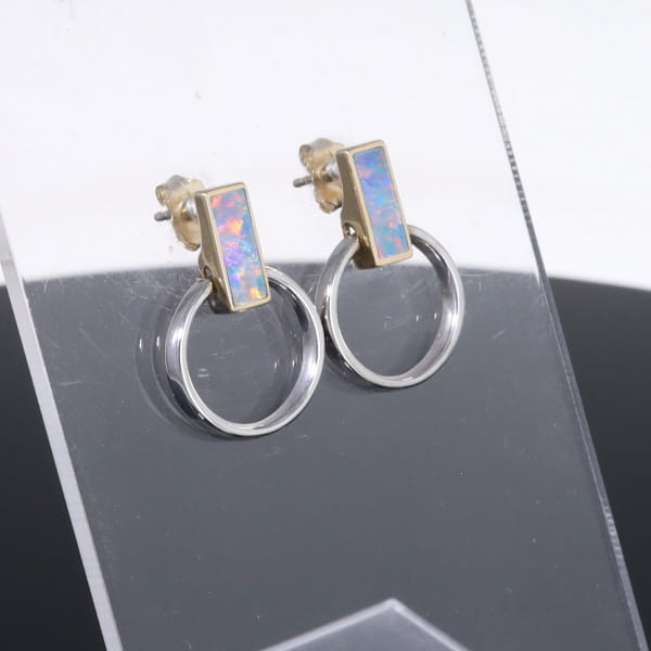 Opal Earrings Rectangle Inlaid Knocker Design Studs