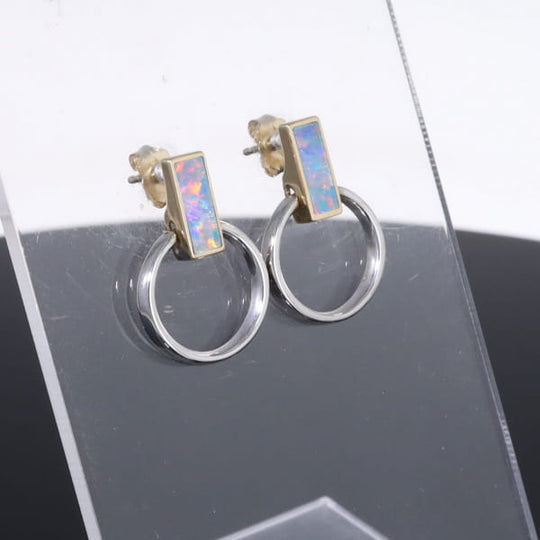 Opal Earrings Rectangle Inlaid Knocker Design Studs