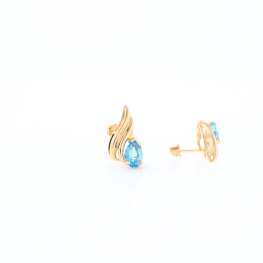 Blue Topaz Swirl Pear Stud Earrings