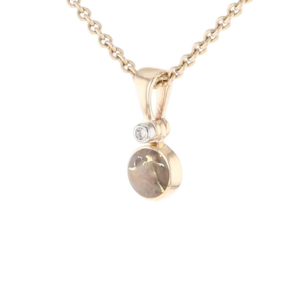 Gold Quartz Necklace Round Inlaid Pendant with .02ct Diamond