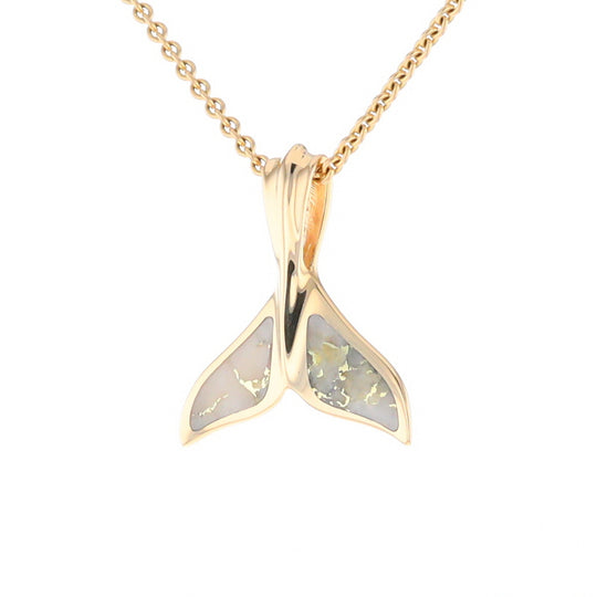 Whale Tail Necklaces Gold Quartz Double Sided Inlaid Sea Life Pendant