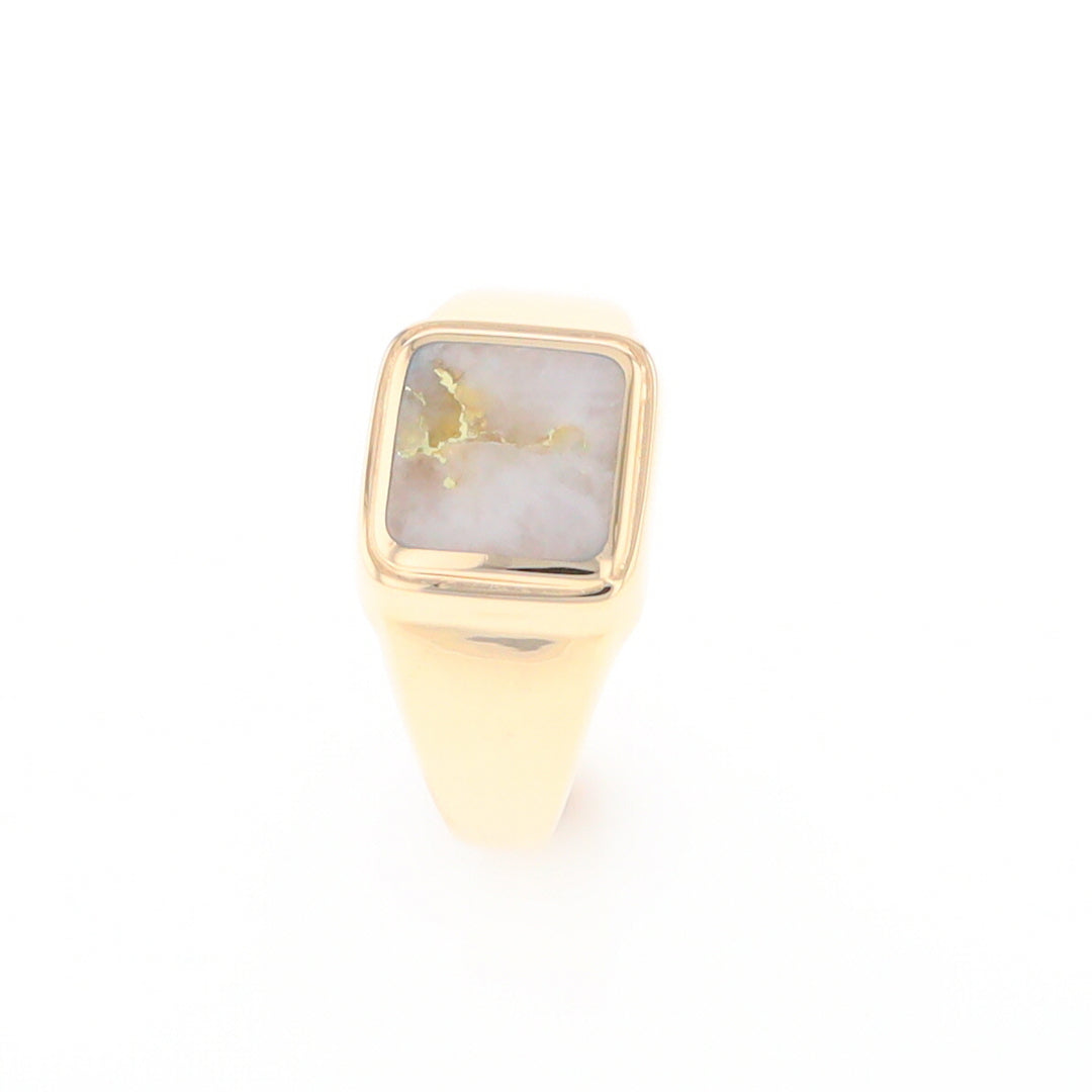 Gold Quartz Ring Square Inlaid Design