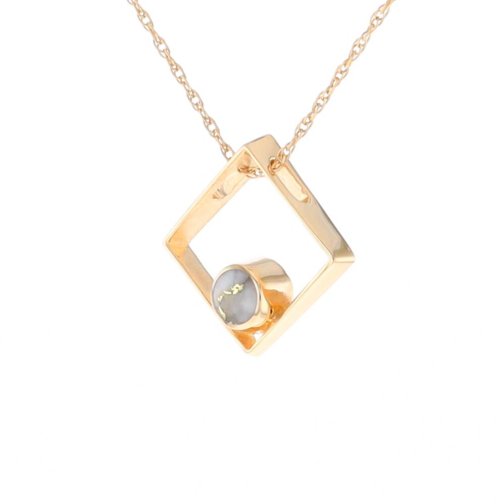 Open Square Gold Quartz Round Inlaid Pendant