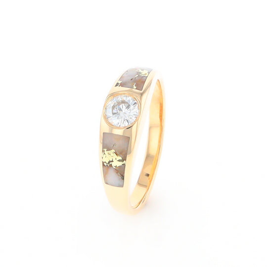 Gold Quartz Ring Double Sided Inlaid with a .61ct Round Diamond