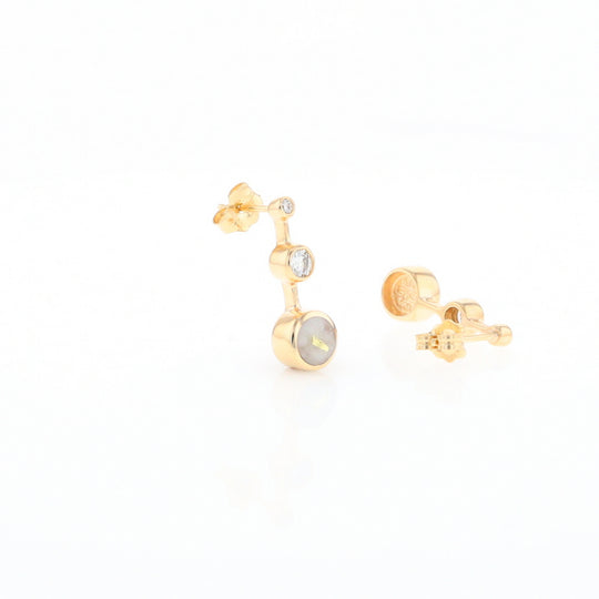 Gold Quartz Round Inlay with Diamond Accents Stud Earrings G2