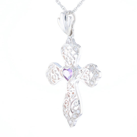 Heart Amethyst Cross Pendant