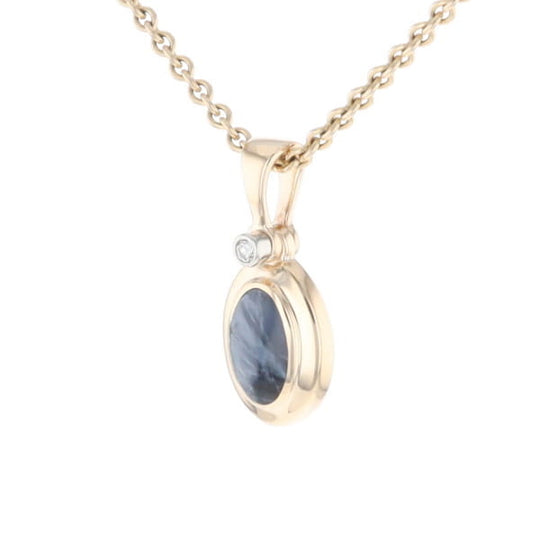 Natural pietersite oval inlaid .02ctw diamond pendant