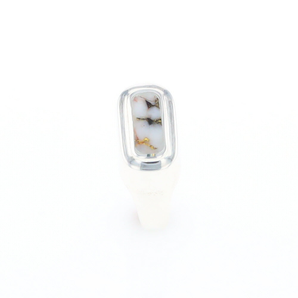 Sterling Silver Gold Quartz Inlaid Rectangular Ring - G3