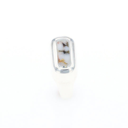 Sterling Silver Gold Quartz Inlaid Rectangular Ring - G3