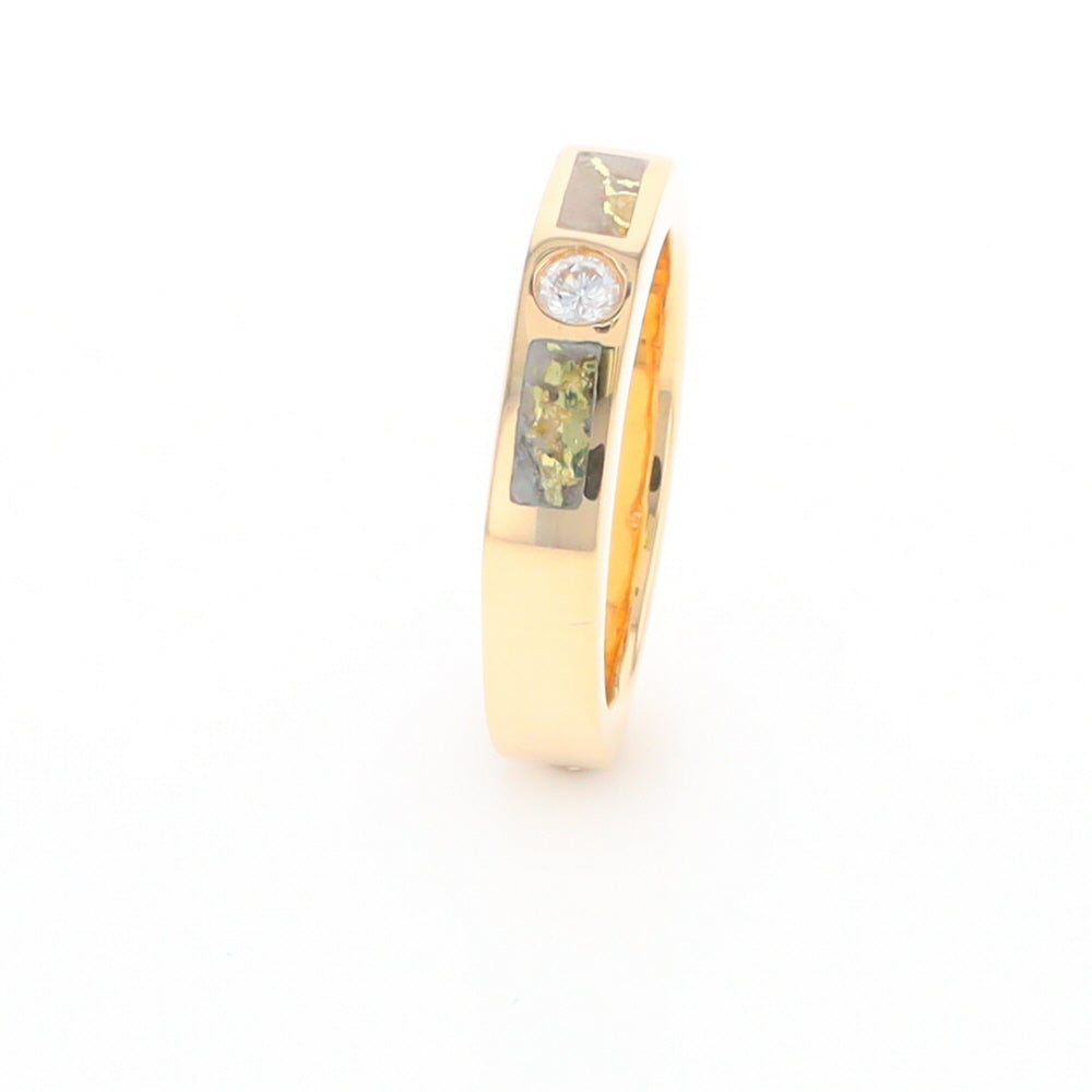 Gold Quartz Ring Double Sided Inlaid Design with .10ct Round Diamond G2