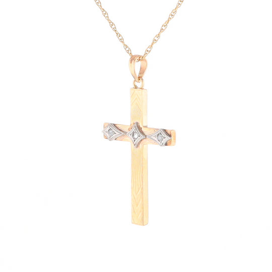 Vintage Incised Diamond Cross Pendant