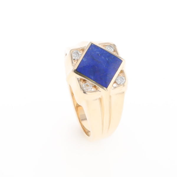 Natural Lapis ring diamond shape inlaid design with .16ctw round diamonds